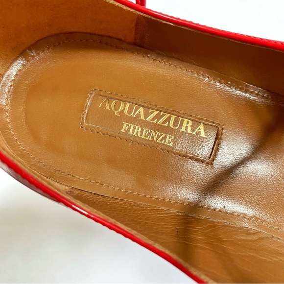 AQUAZZURA CHRISTY RED PATENT LEATHER ANKLE LACE UP POINTY TOE BALLET FLATS - Picture 8 of 13